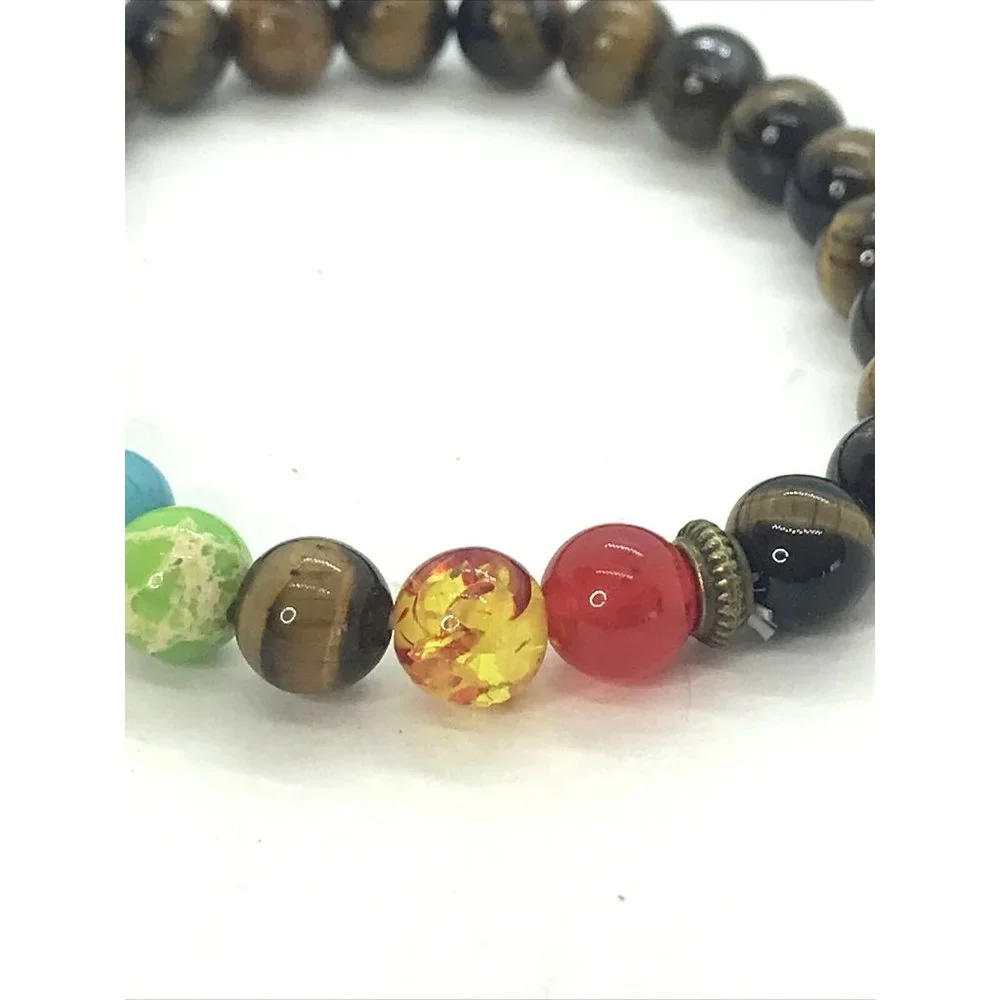 Tiger Eye Tourmaline Gemstones Turquoise Healing‎ Stretch Bracelet